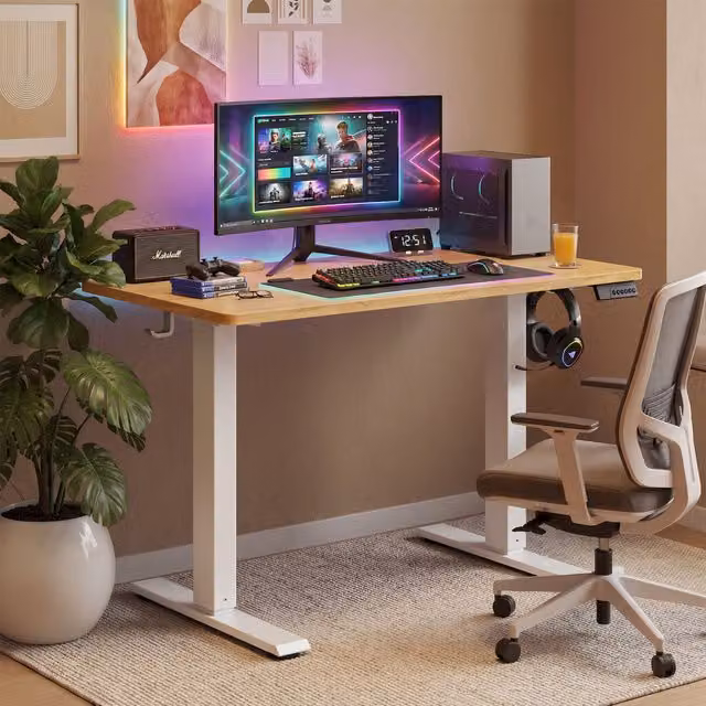 VASAGLE Electric Height Adjustable Standing Desk in Yellow and Brown with Rectangular MDF Laminate Top