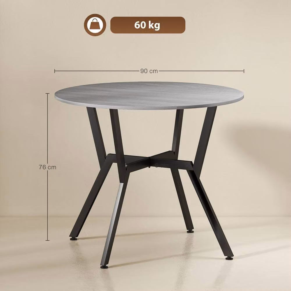 Wyld Haus Donato Round Dining Table in Grey with Black Metal Legs, Diameter: 90 cm – 4