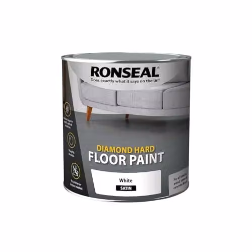 Ronseal Diamond Hard Floor Paint in White, 2.5L, Scratch Resistant and Opaque