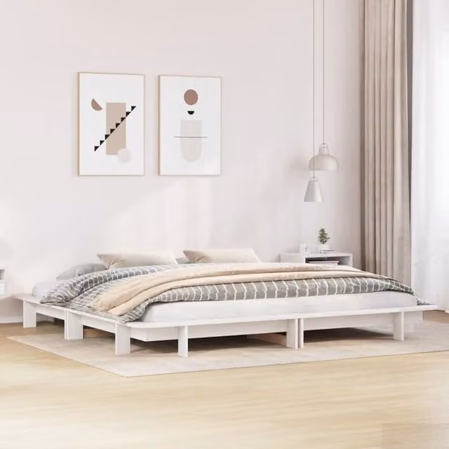 Berkfield Home Solid Wood Pine Bed Frame in White, W: 160 cm, D: 200 cm