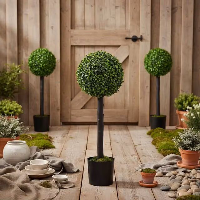Wyld Haus Rimmo Set of 2 Artificial Green Boxwood Ball Trees – 1