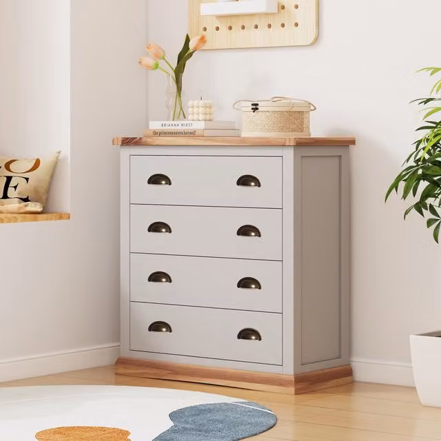 Cabinet Bits Bomporto 4 Drawer Chest in Grey with Gold Handles