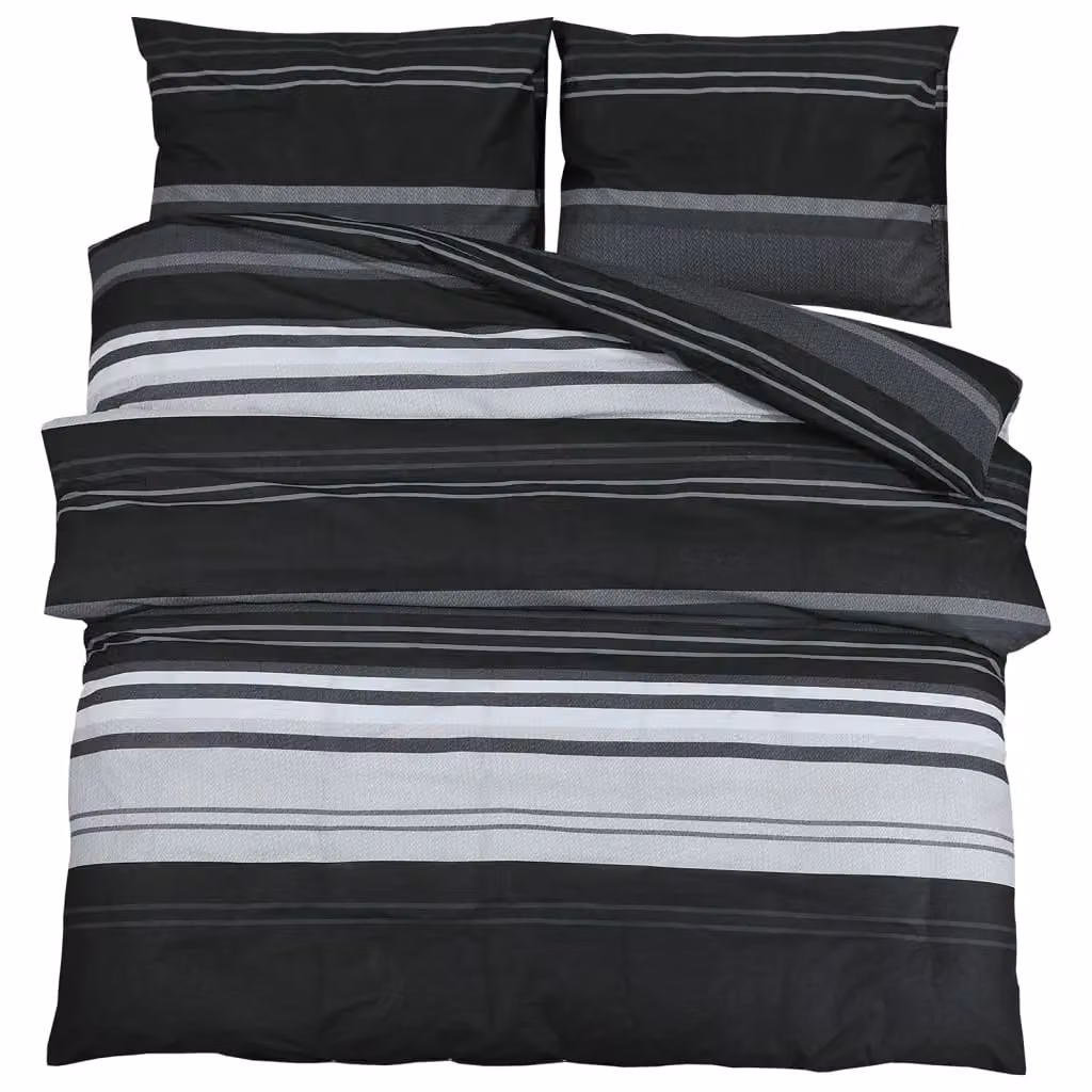 Berkfield Home Striped Cotton Duvet Cover and Pillowcase Set in Black and White, 200 x 200 cm – 2