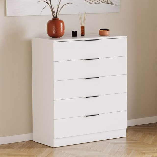 EONLION Modern 5 Drawer White Bedroom Storage Chest – 1