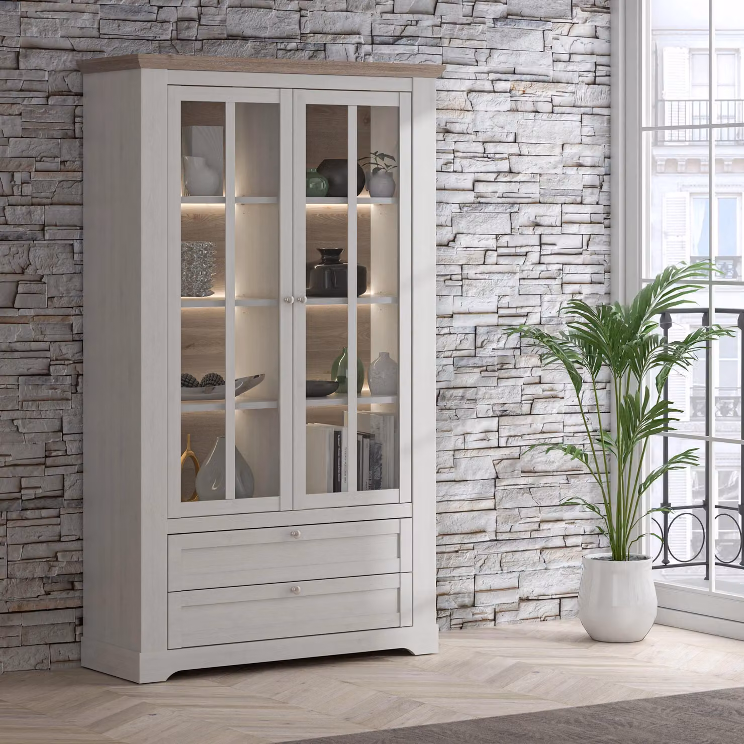 Furniture To Go Iloppa Display Cabinet in White with Glass Doors and Integrated Lighting – 2