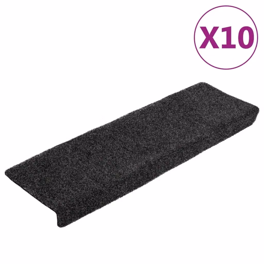 Berkfield Home Non-Slip Grey Needle Punch Stair Mats, 10 Pack, W: 65 cm, D: 40 cm, H: 2.1 cm – 2