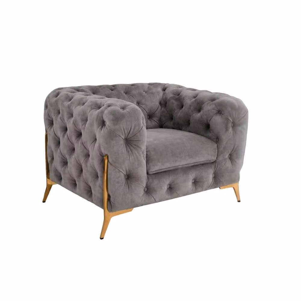 Stratus Interiors Chesterfield 1 Seater Sofa in Pale Grey Plush Velvet – 2