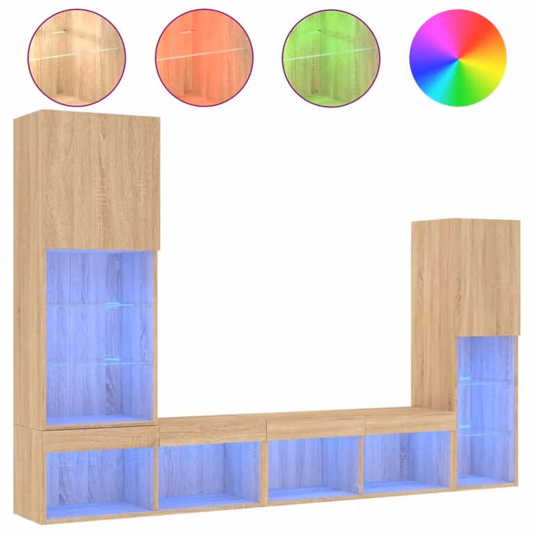 Berkfield Home 4 Piece Modern Wall Mounted TV Unit Set with Integrated LED Lighting in Sonoma Oak Brown