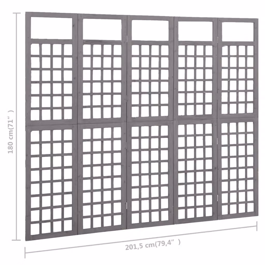 Berkfield Home 5-Panel Grey Solid Fir Wood Trellis Room Divider, W/H: 201.5 x 180 cm – 5