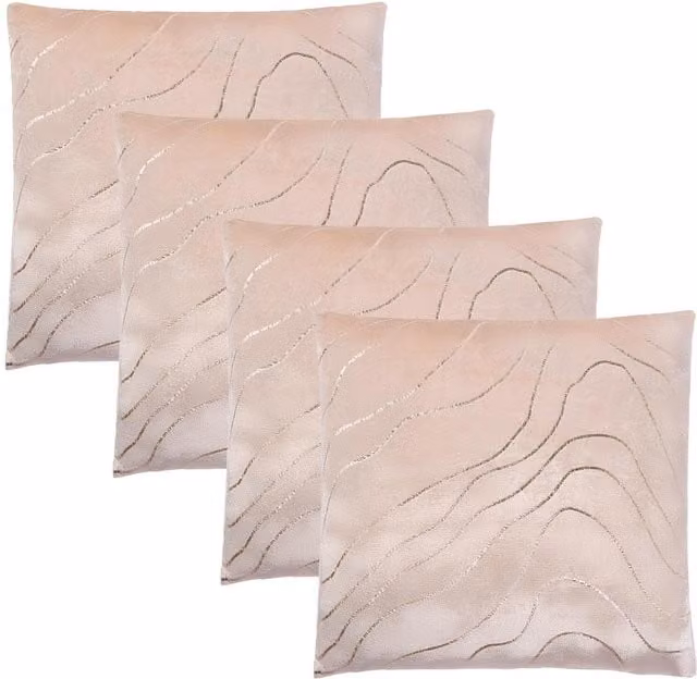 Sienna Pack of 4 Metallic Wave Velvet Cushion Covers in Beige and Yellow