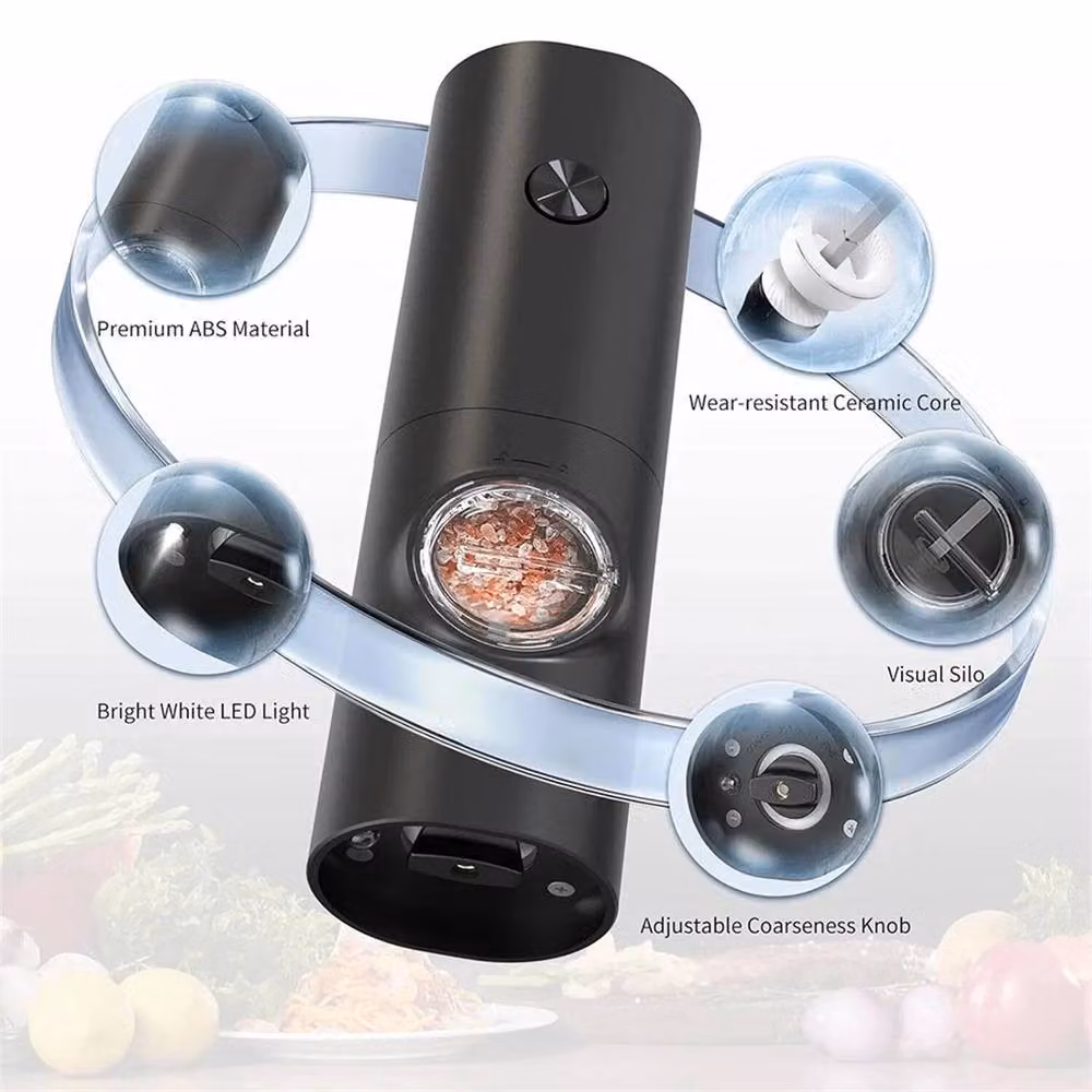 Nordara 2X Electric Salt and Pepper Grinder Set with Adjustable Coarseness and LED Display in Black – 3