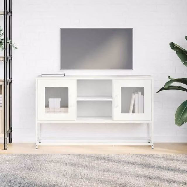 Berkfield Home Modern White Steel TV Cabinet, W: 100.5 cm, D: 39 cm, H: 60.5 cm – 1