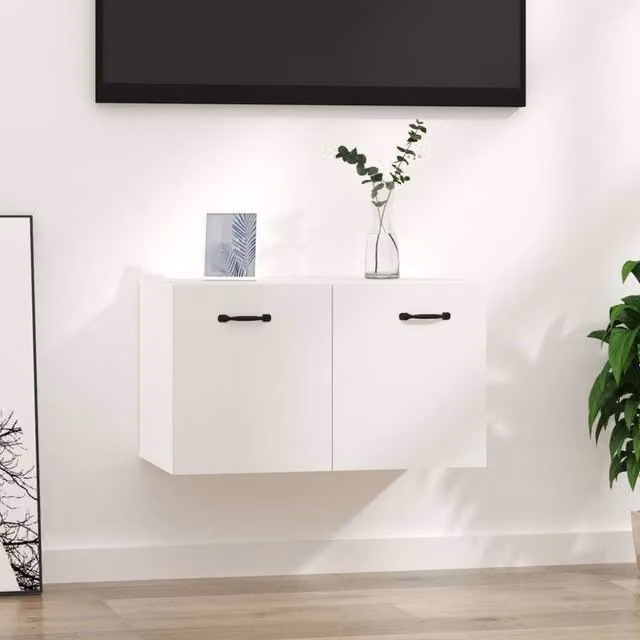 Berkfield Home White Wall Mounted Cabinet with Hinged Doors, W/D/H: 60 x 35 x 35 cm