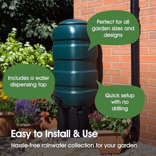 Whitefurze 100 l Green Freestanding Rain Barrel Kit with Stand and Connectors – 3