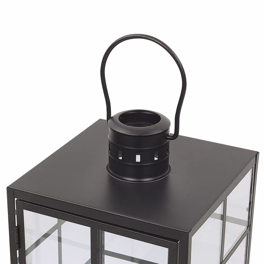 Wyld and Coco Black Metal Scandinavian Style Lantern with Glass Panels and Handle, Height: 27 cm – 4