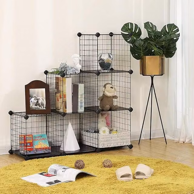 SONGMICS 6-Cube Metal Wire Grid Storage Rack in Black