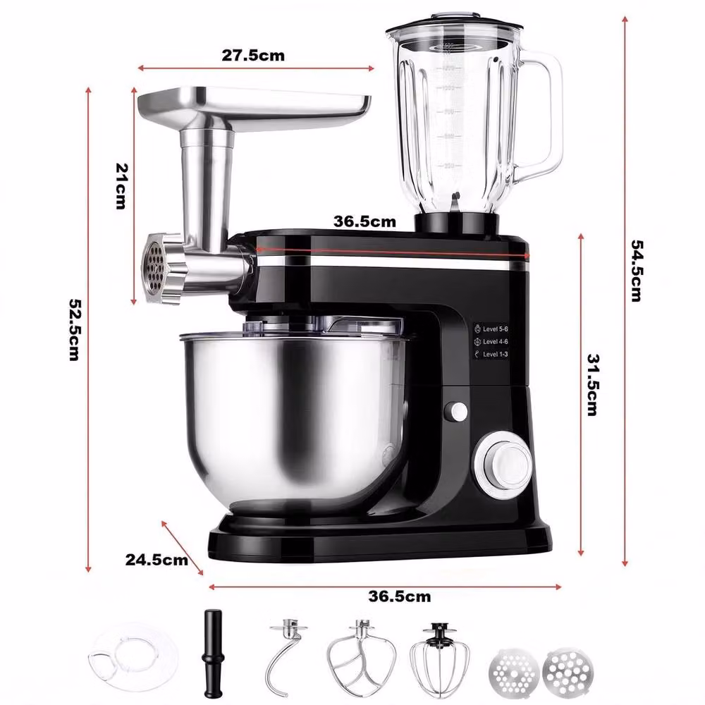 EONLION 3-in-1 Stand Mixer and Food Processor with 2000W Motor and 6L Bowl in Black – 2