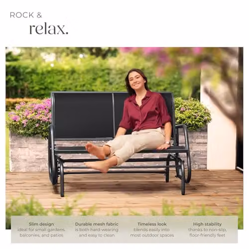 tectake Greta 2-Seater Garden Swing Bench in Black, Powder-Coated Steel and Textilene Fabric, W/D/H: 121 x 72 x 86.5 cm – 5