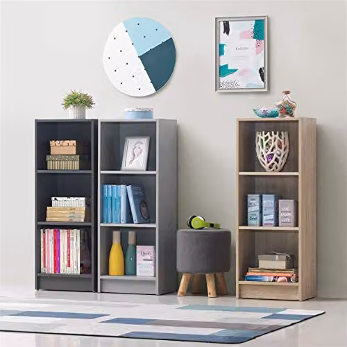 Timber Art Design UK 3 Tier Contemporary Open Tall Bookcase Display Shelving Unit, Dark Grey, W: 40 cm, H: 106 cm, D: 30 cm – 4