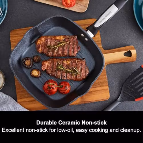 Morphy Richards Black Ceramic Forged Aluminium Square Grill Pan with Pouring Spouts, 26 cm – 2