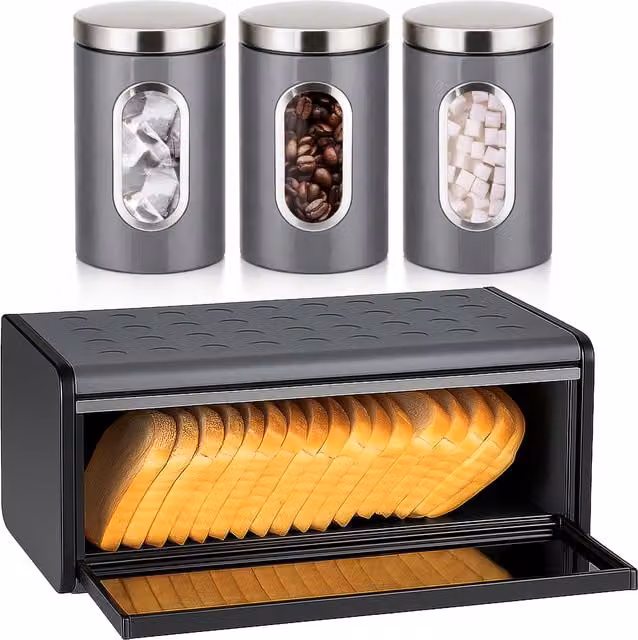 Innoteck 3-Piece Grey Metal Breadbin and Canister Set