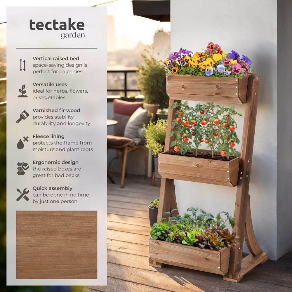 tectake Wooden Raised Bed Planter in Brown, W/D/H: 140 x 49 x 60 cm – 2