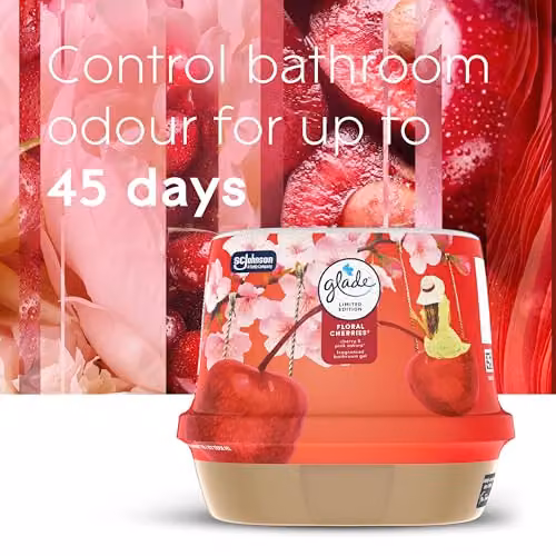 Glade Bathroom Gel Air Freshener Odour Eliminator, Floral Cherries, 180g – 2