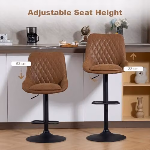 HOMCOM Set of 2 Retro Swivel Bar Stools in Orange and Brown with Synthetic Leather Upholstery – 3