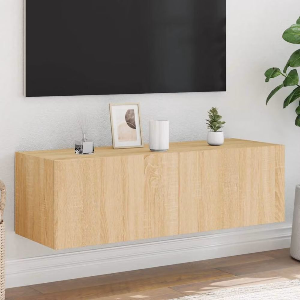 Berkfield Home Modern Wall-Mounted TV Cabinet with Integrated LED Lights in Sonoma Oak Brown, W: 100 cm, D: 35 cm, H: 31 cm – 2