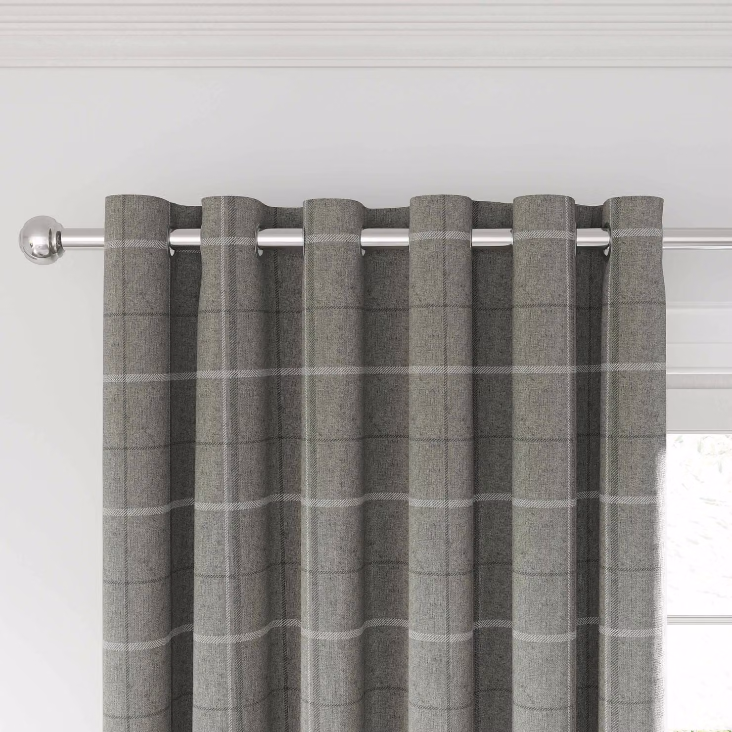 Helena Springfield Harper Checked Lined Eyelet Curtains, Silver/Grey, W: 228.6 cm, H: 182.88 cm – 2