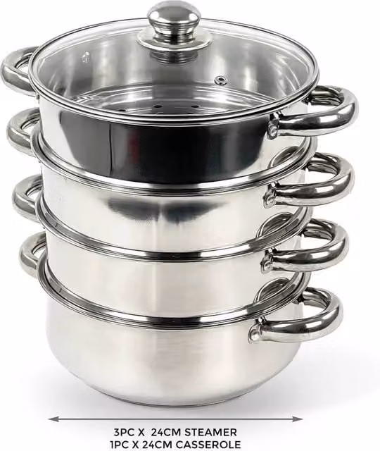 Flavora 4 Tier Stainless Steel Induction Hob Steamer Pot in Silver, Height: 24 cm – 1