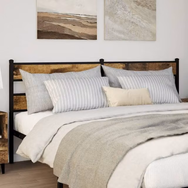 Berkfield Home Classic Headboard in Smoked Oak and Brown Iron and Engineered Wood, Width: 193 cm – 1