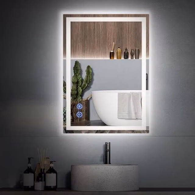 Resmo Sleek LED Bathroom Mirror in White with Anti-Fog and Dimmable 3-Colour Lighting, W: 50 cm, H: 70 cm