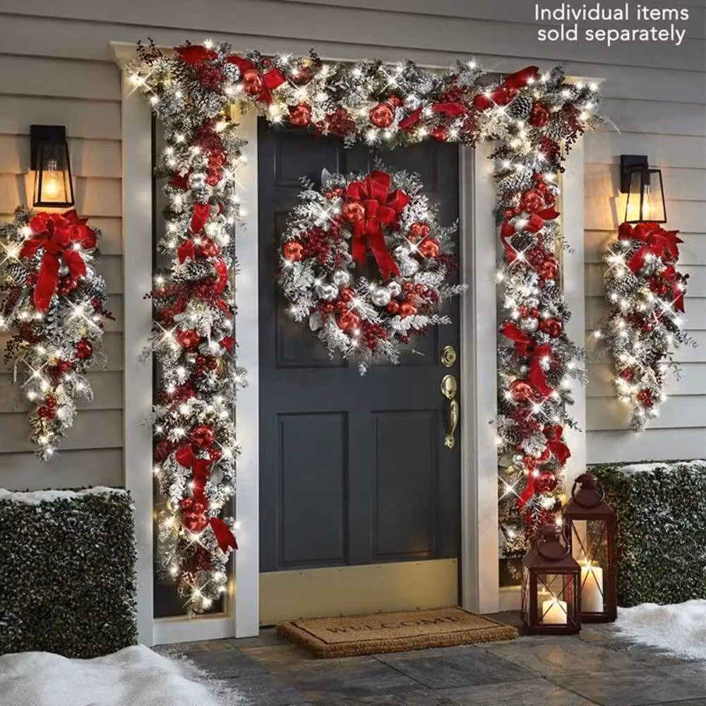 FLAVORA S-Banners Snowy Christmas Wreath in White and Multicolour, W/D/H: 100 x 15 x 15 cm – 2