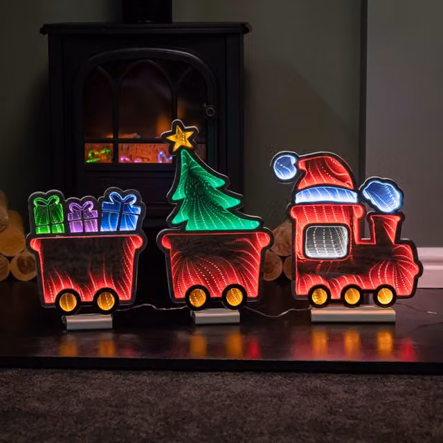 Samuel ALEXANDER 70cm Infinity Christmas Train with 2 Carriages on Wood Base and Multi-Coloured LEDs – 1