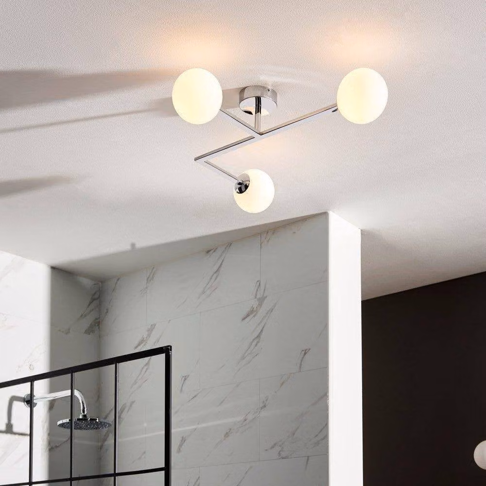 Netlighting RIOMAGGIORE Dimmable 3 Light Glass and Metal Semi Flush Bathroom Ceiling Lamp in Silver and Chrome – 2