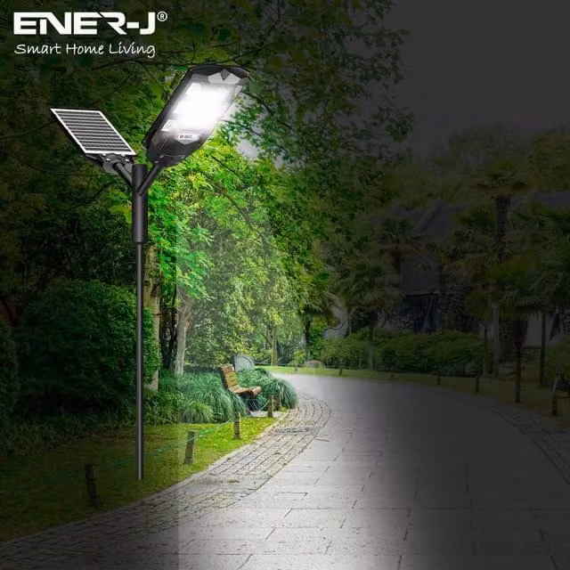 Ener-J 100W Solar LED Streetlight with 6V 12W Solar Panel, 12000 mAh Battery and Motion Sensor, Cool White, White