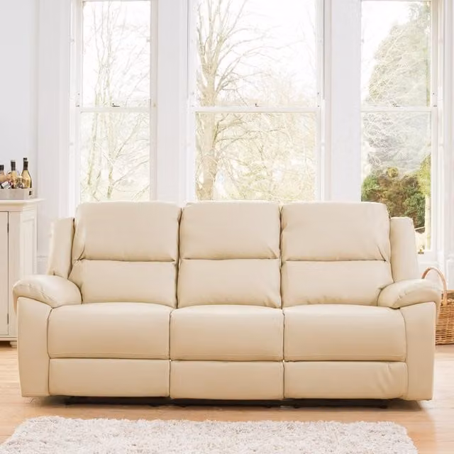 Artemis Home Brookhaven 3 Seat Electric Recliner Sofa in Cream Synthetic Leather