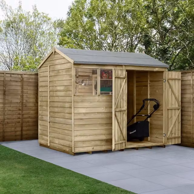 4LIFE Reverse Apex Wooden Shed in Brown with Foundation and Floor