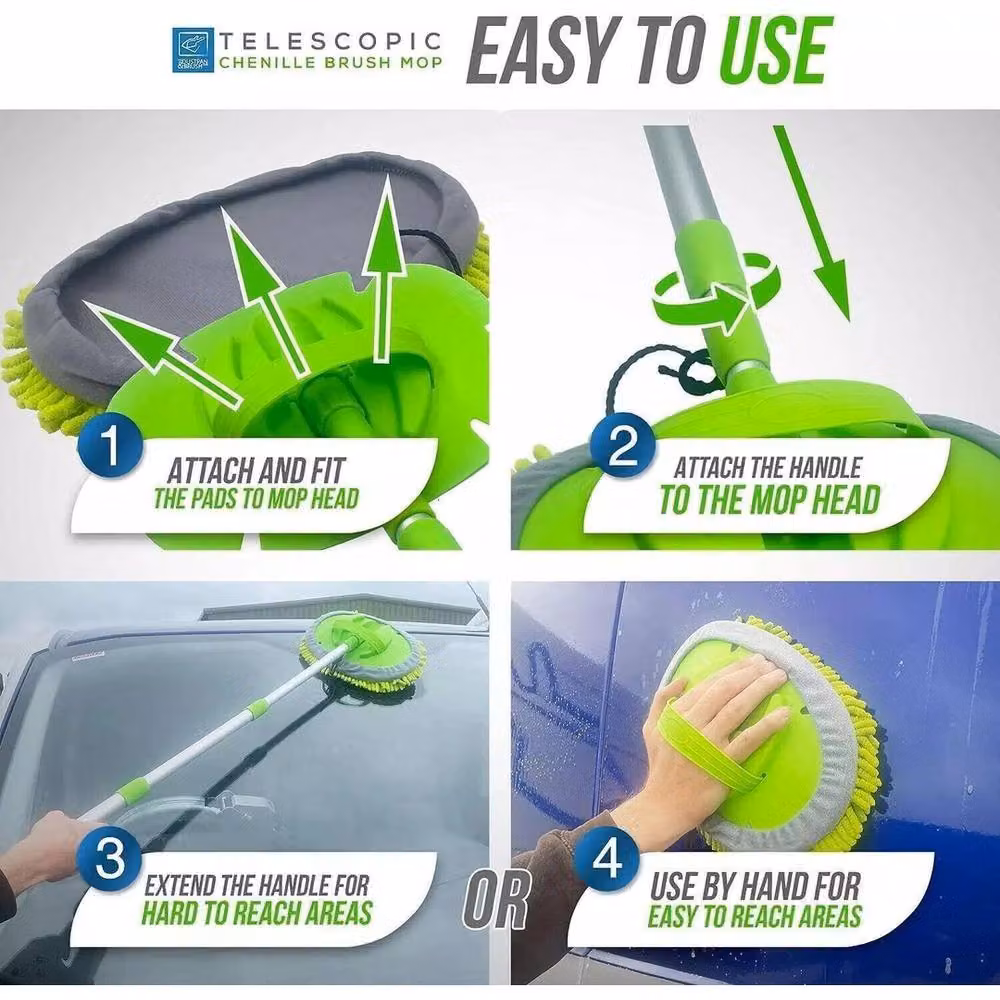 NESTLUNE Green Telescopic Long Handle Adjustable Car Wash Microfibre Mop – 2