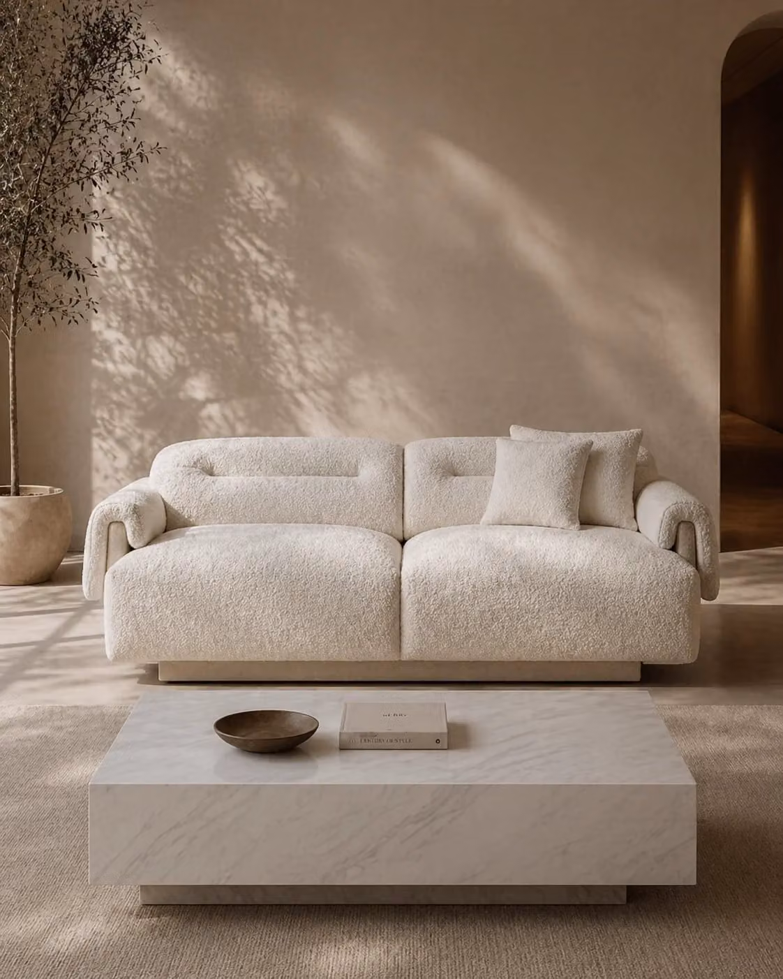 Tommy Franks Frankie 3-Seater Sofa in White Chex Polar Bouclé, W/D/H: 220 x 105 x 70 cm