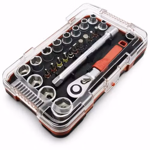 Lumberjack 25 Piece 1/4 Inch Square Drive Metric Socket Set with Screwdriver Bits in Red