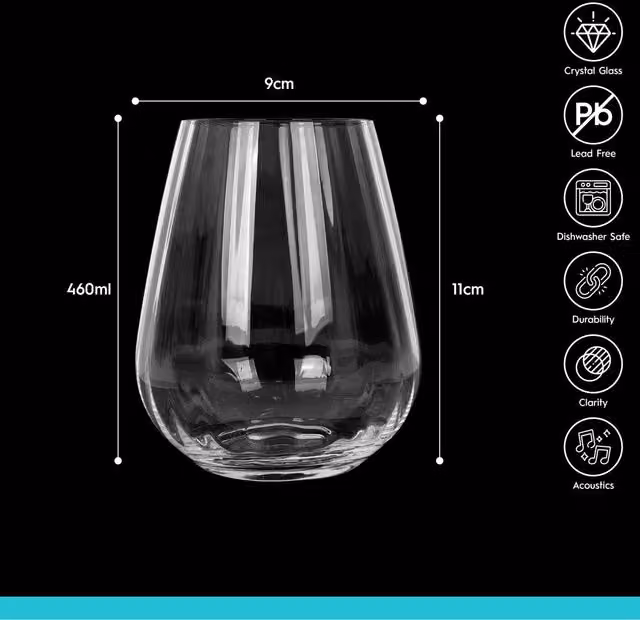 Argon Tableware Kensington Optic Lead-Free Crystal Tumbler Glasses, 460ml, Pack of 48, Transparent – 1