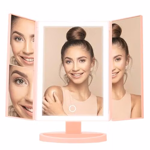 Premier Housewares Pink Portable Tri-Fold Round Tabletop Mirror – 1