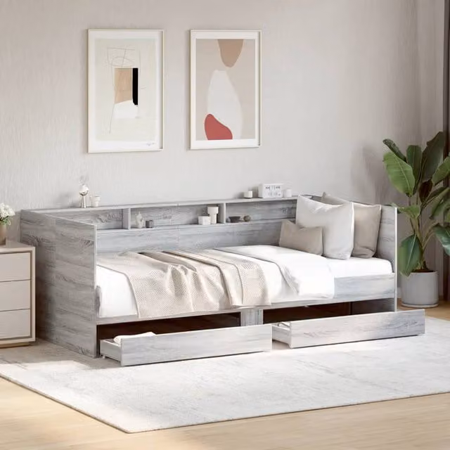Berkfield Home Daybed with Drawers in Grey Sonoma, W/D/H: 90 x 200 cm