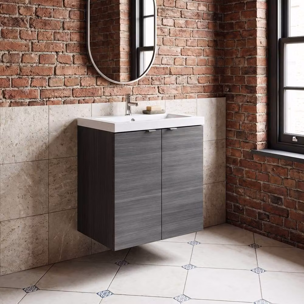 Balterley Alrewas 2 Door Wall Mounted Vanity Basin Unit in Anthracite Grey Woodgrain – 2