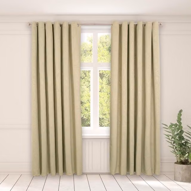 OHS Leaf Embossed Floral Blackout Eyelet Curtains, Green, W: 116 cm, H: 183 cm