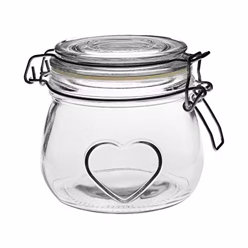 Nicola Spring Transparent Heart Shaped Glass Storage Jar with Airtight Leakproof Lid, 0.5 l