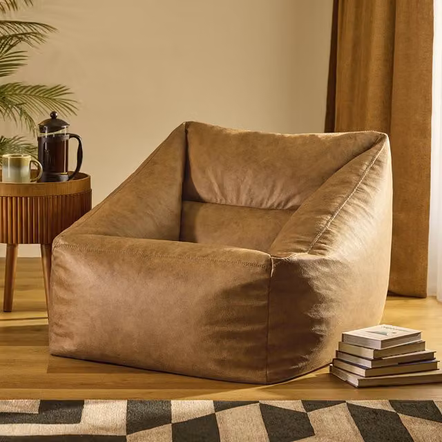 ICON Natalia Faux Leather Armchair Bean Bag in Brown – 1
