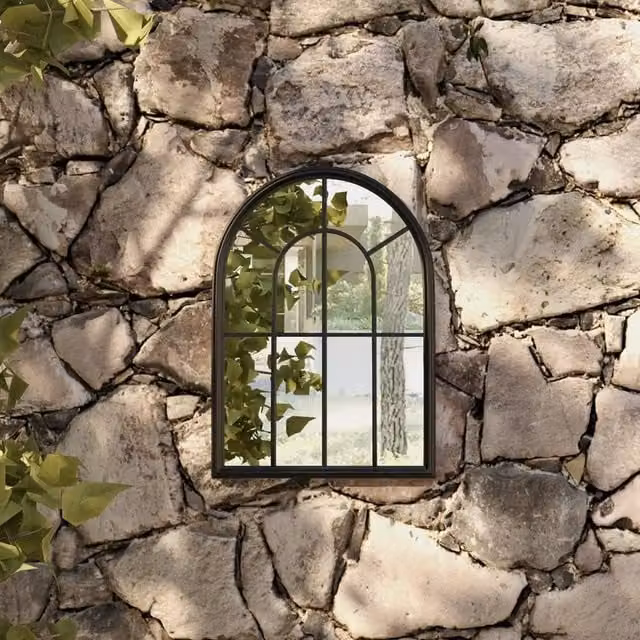 Berkfield Antique Black Metal Garden Wall Mirror, W: 60 cm, H: 45 cm